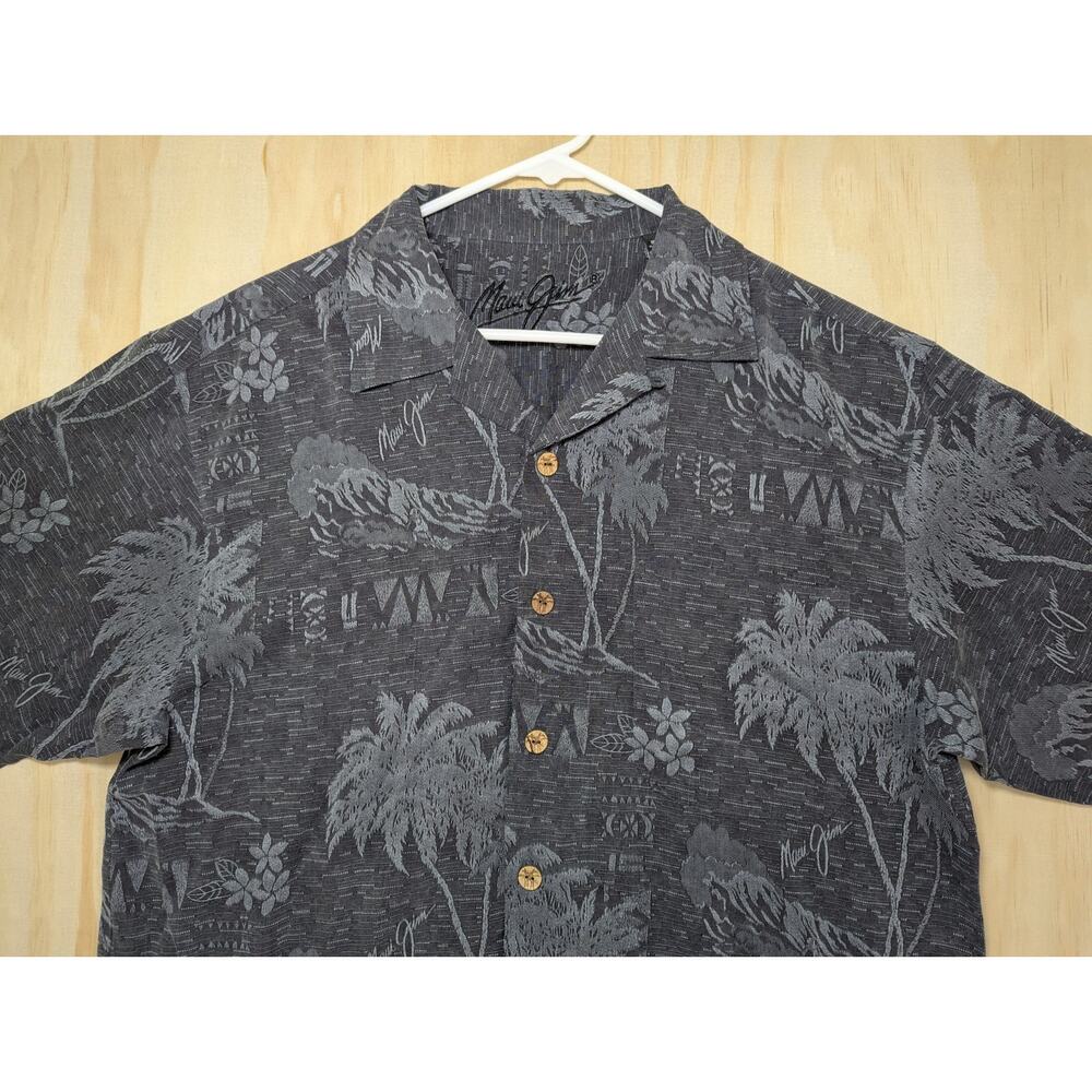 Maui Jim Men’s Medium Hawaiian Shirt Silk Jacquard Tropical Palm Tree Surfer - Picture 3 of 6